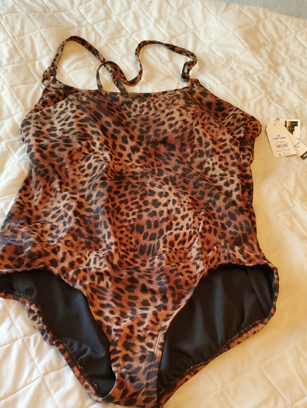 Time and Tru Leopard Print One-Piece Swimsuit in Brown and Black